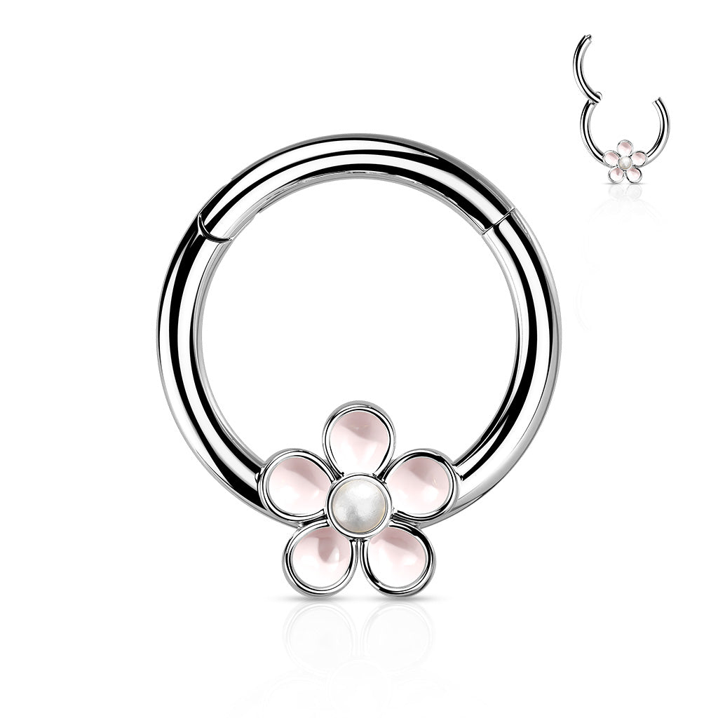 16G Surgical Steel Hinged Segment Ring with Enamel Flower (8mm)